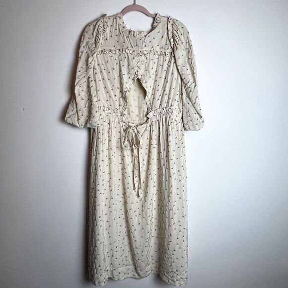 Munthe Curtis Dress Cream Floral Midi Ruffle NWT Sz 0 / XS - Picture 6 of 16